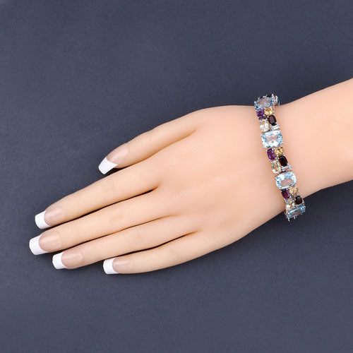 Pulsera de Plata Esterlina .925 con Piedras Múltiples Genuinas de 51.36 Quilates