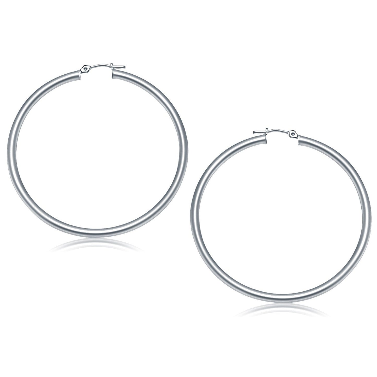 Pendientes de aro pulidos de oro blanco de 14k (50 mm)