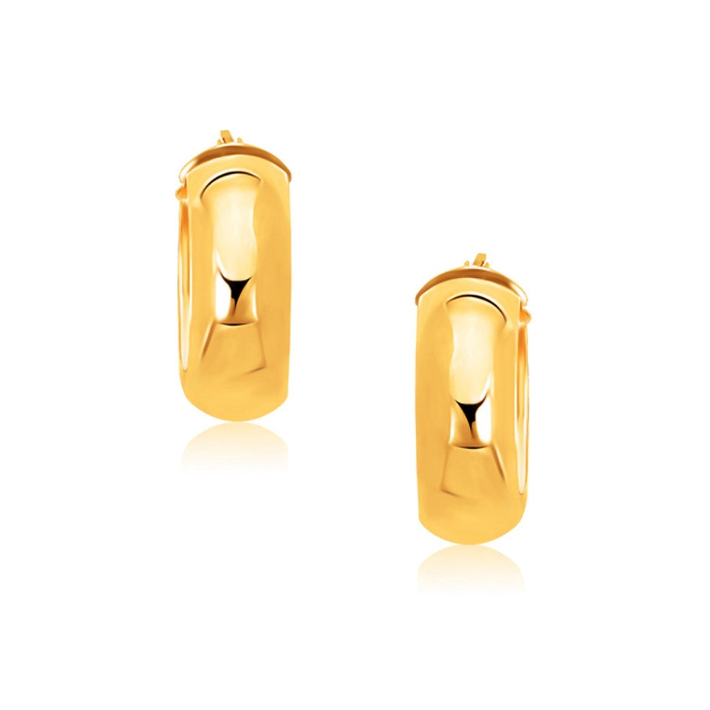 Pendientes de aro medianos anchos de oro amarillo de 14k con cierre a presión