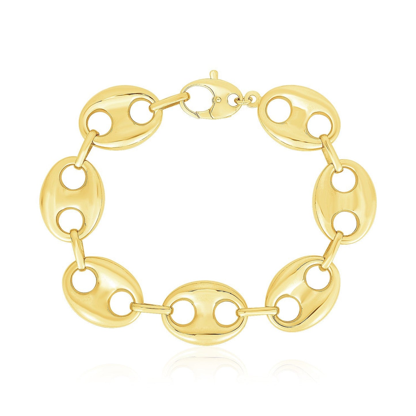 Pulsera de eslabones marineros hinchados lite de oro amarillo de 14k de alto brillo (21 mm)