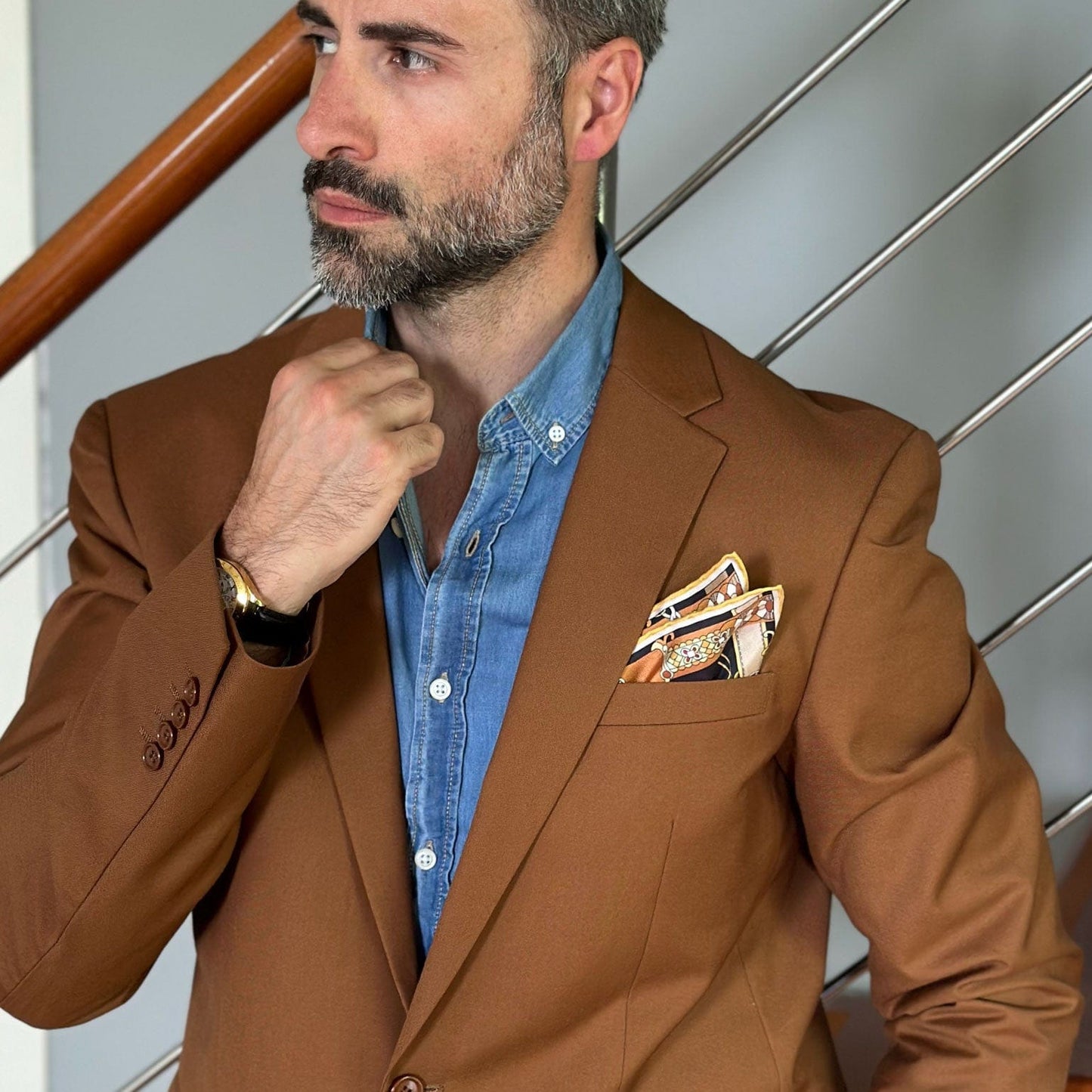 Like Clockwork - Silk Pocket Square - Beige - My Men's Shop