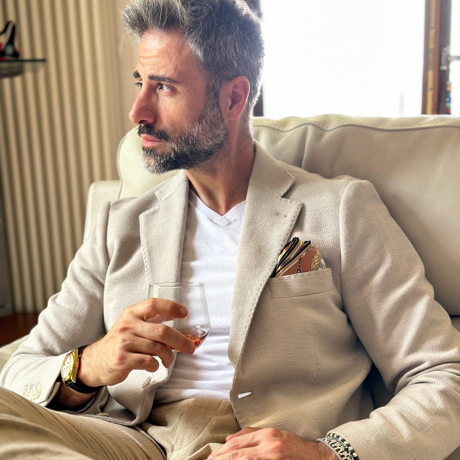 Like Clockwork - Silk Pocket Square - Beige - My Men's Shop
