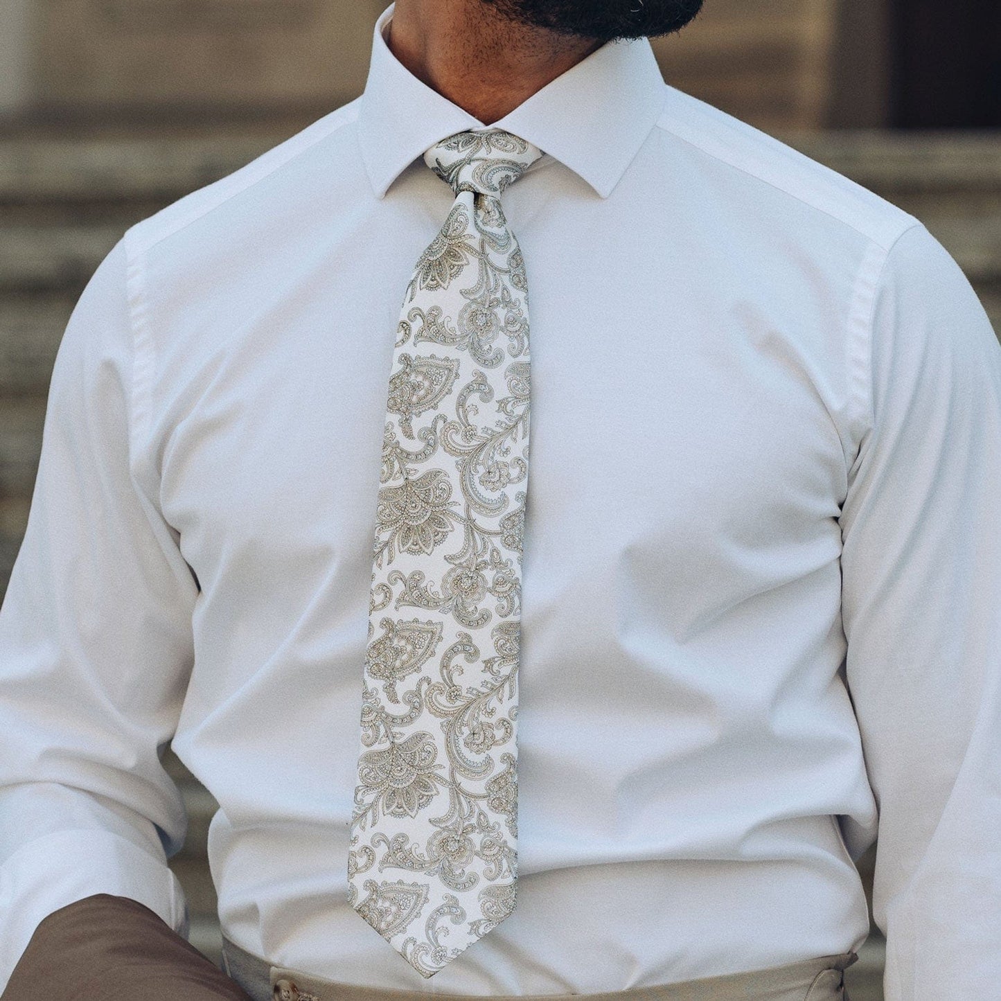 Novara - Printed Silk Tie - Ivory - My Men's Shop