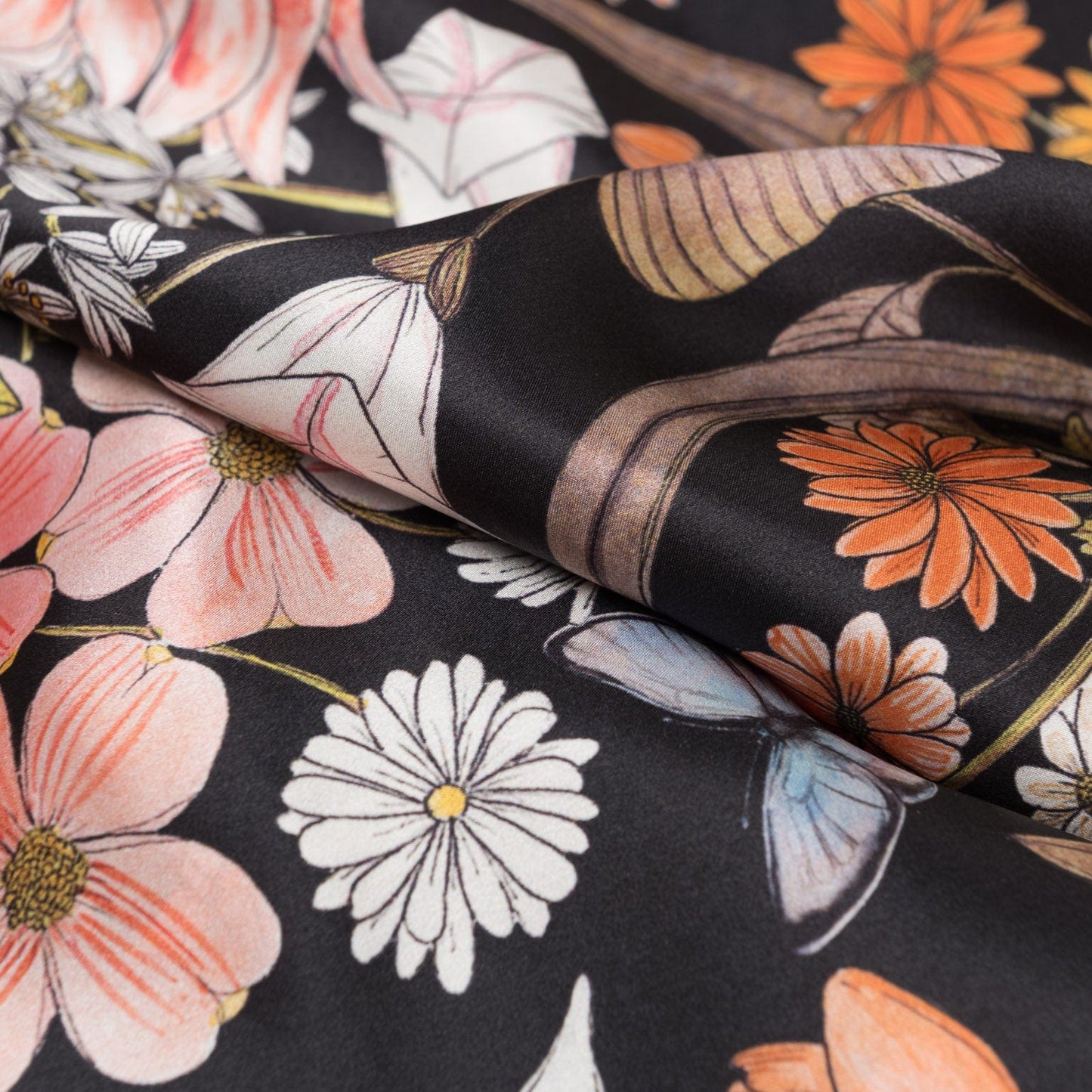 Flora - Silk Foulard - Black