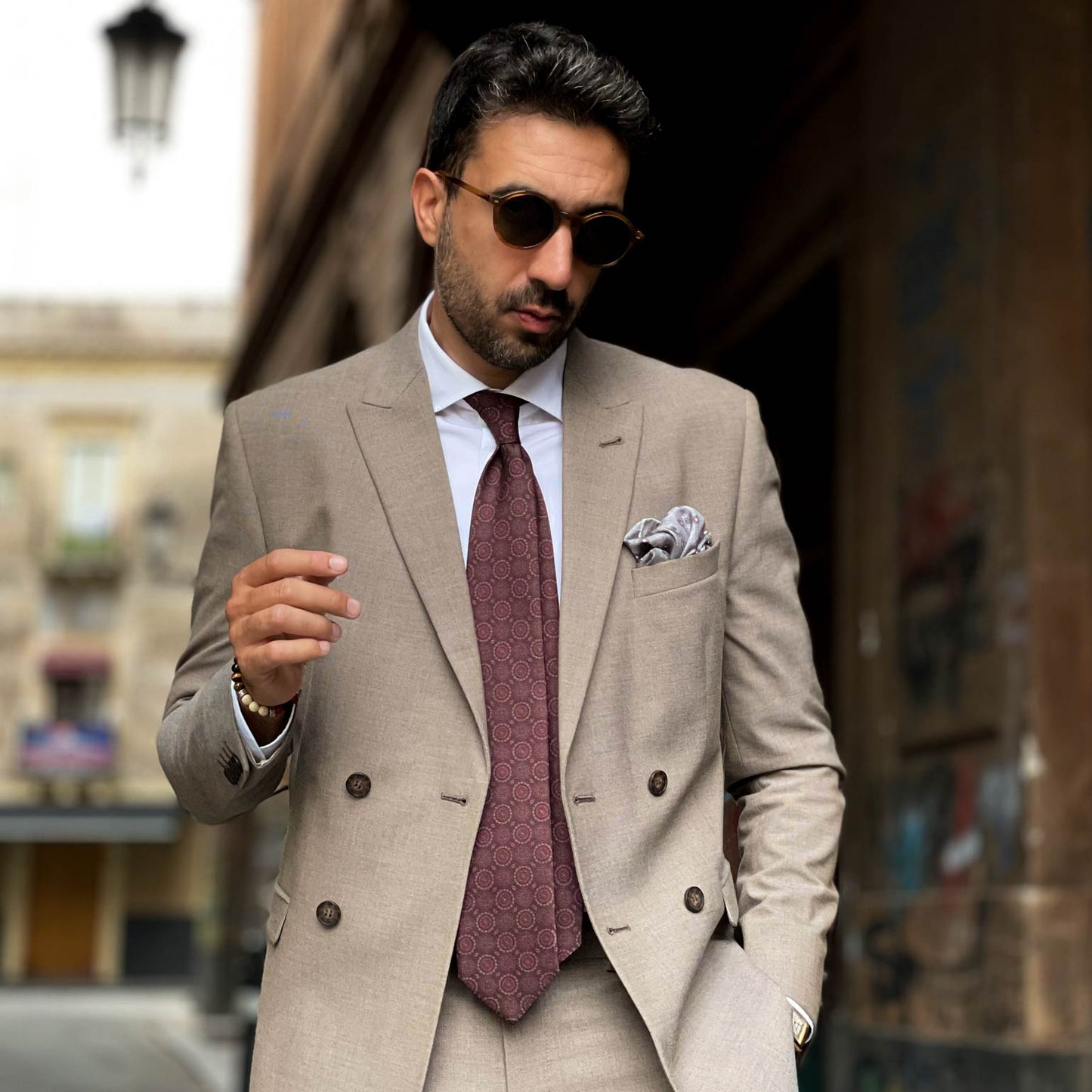Moretti - Printed Madder Silk Tie - Brown & Burgundy - My Men's Shop