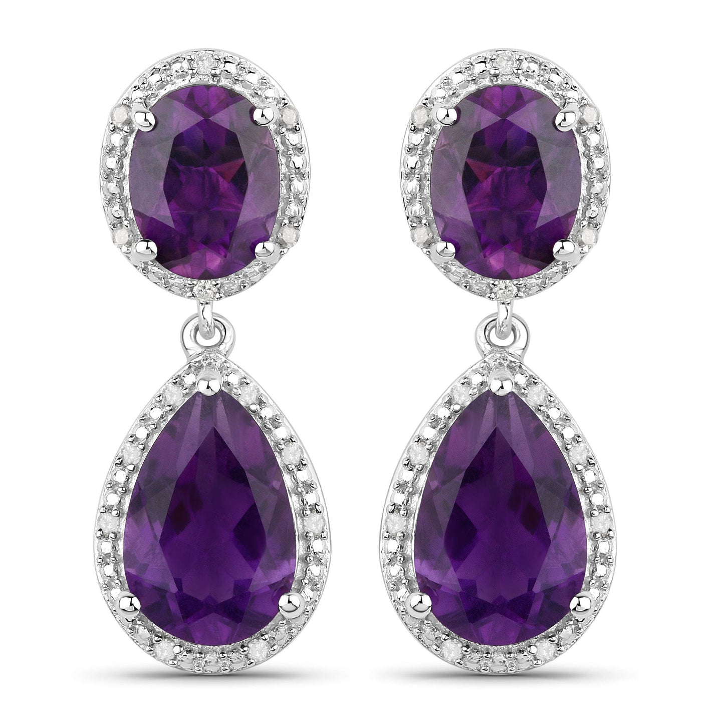 Pendientes de plata de ley .925 con amatista genuina de 8,45 quilates y diamantes blancos
