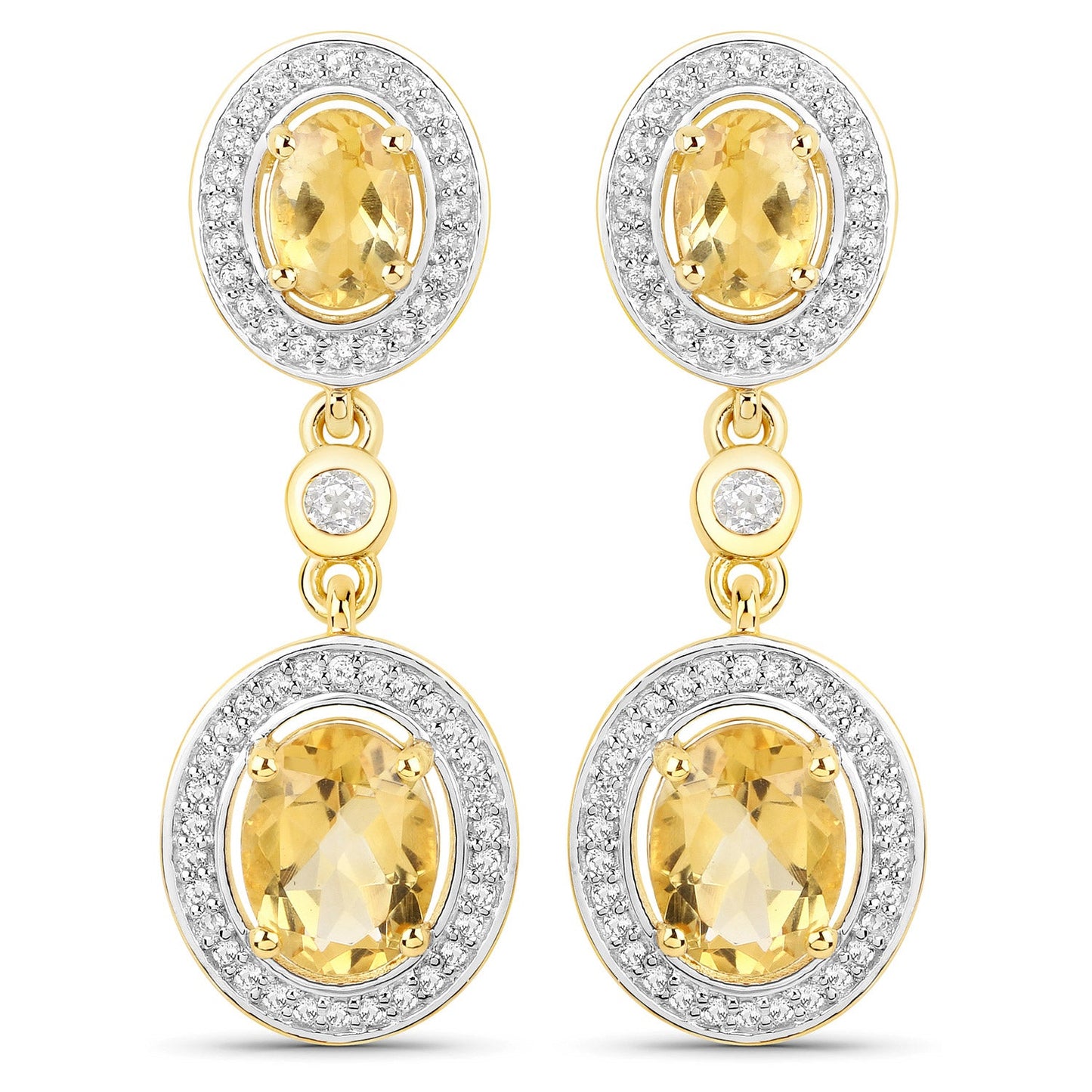 Pendientes de plata de ley .925 bañados en oro amarillo de 18K con citrino genuino de 5,70 quilates y topacio blanco