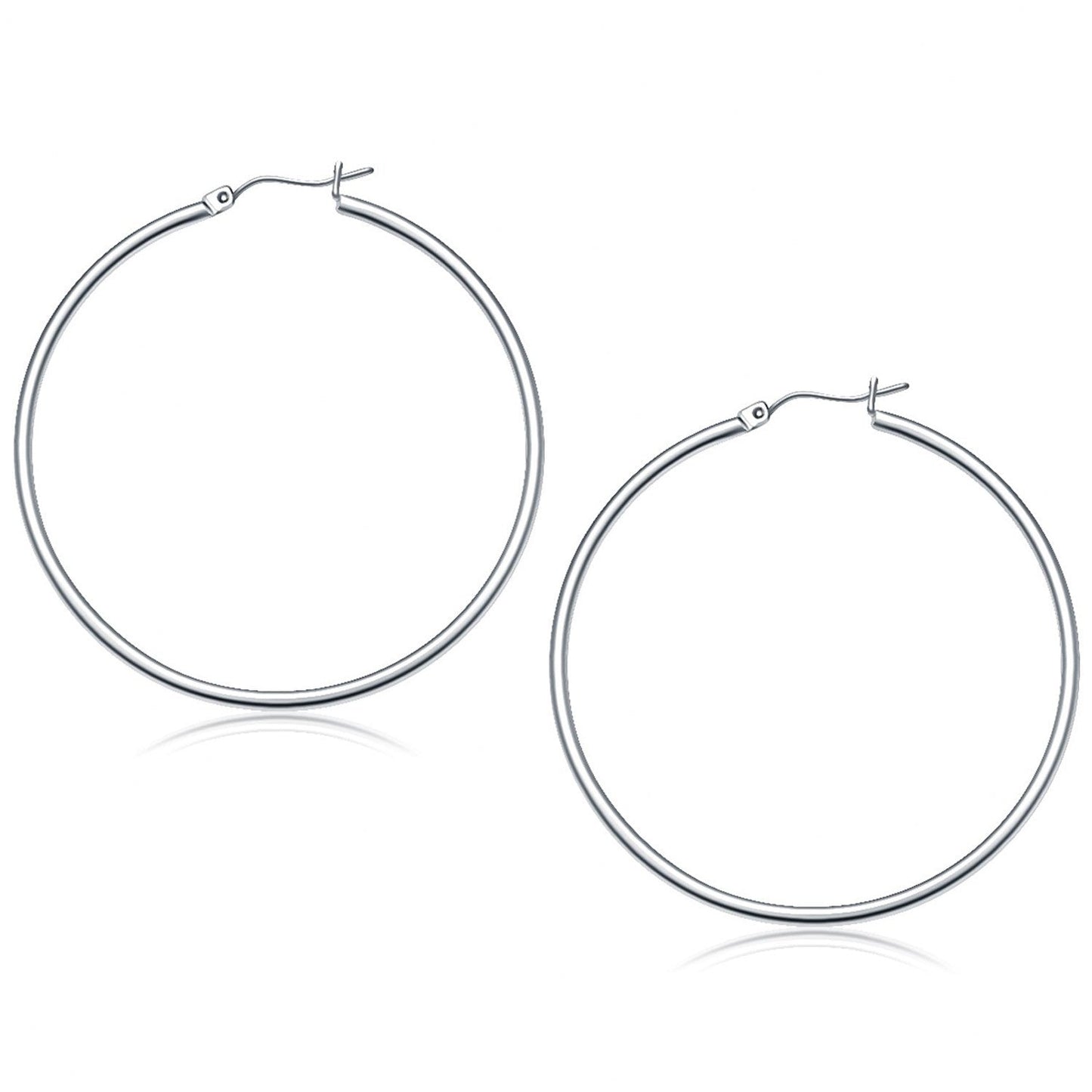 Pendientes de aro pulidos de oro blanco de 14k (50 mm)