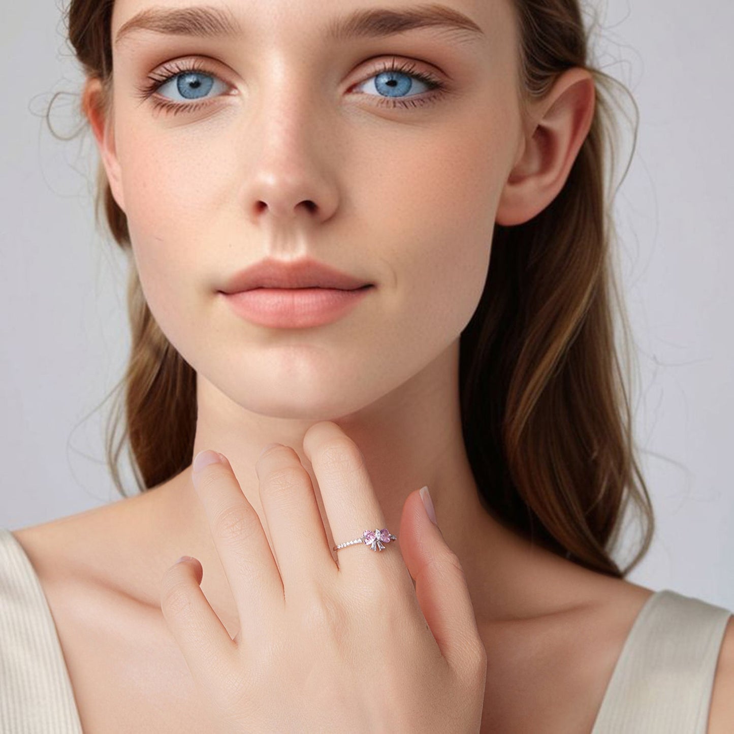 Anillo con colgante de 0,65 cm de plata de ley 925 chapado en oro blanco, talla 6 para mujer