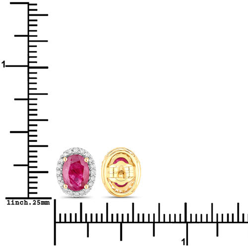 Pendientes de oro amarillo de 14 quilates con rubí genuino de 1,96 quilates y diamantes blancos