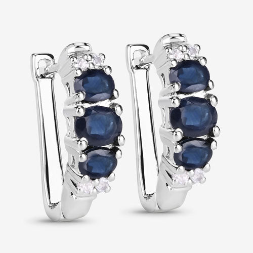 Pendientes de plata de ley .925 con zafiro azul genuino de 1,66 quilates y topacio blanco