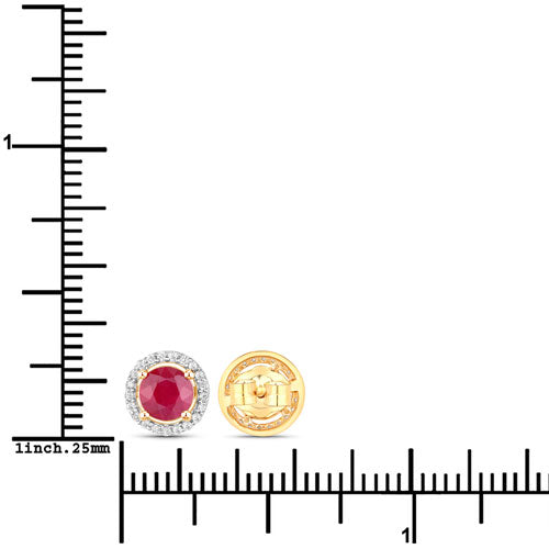 Pendientes de oro amarillo de 14 quilates con rubí auténtico de 1,22 quilates y diamantes blancos