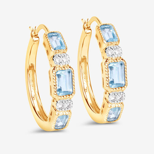 Pendientes de plata de ley .925 con topacio azul genuino de 2.66 quilates y topacio blanco