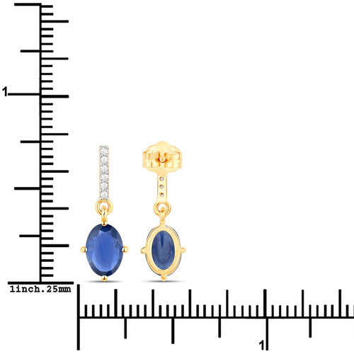 Pendientes de oro amarillo de 14K con zafiro azul genuino de 1.95 quilates y diamantes blancos