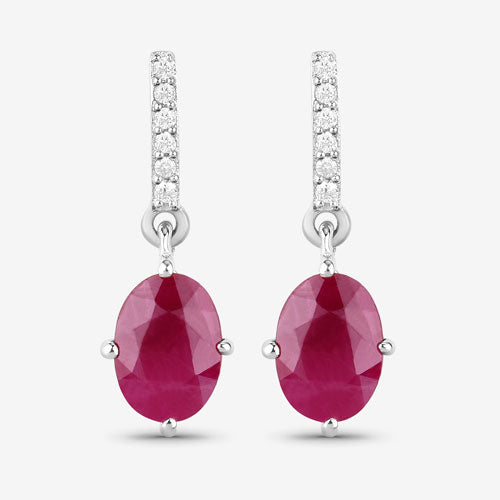 Pendientes de oro blanco de 10K con rubí auténtico de 1.75 quilates y diamantes blancos