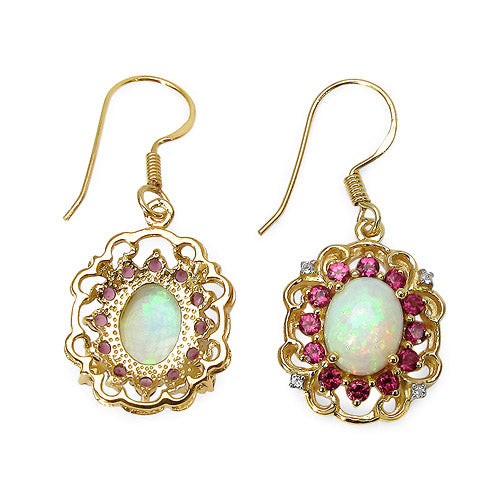 Pendientes de plata de ley .925 con baño de oro amarillo de 14K y piedras múltiples auténticas de 4,94 quilates