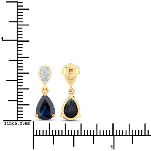 Pendientes de oro amarillo de 14K con zafiro azul genuino de 2.76 quilates y diamantes blancos