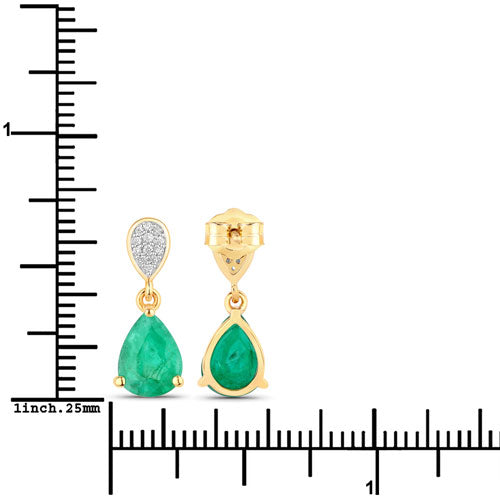 Aretes de oro amarillo de 14 quilates con esmeraldas genuinas de Zambia de 2,28 quilates y diamantes blancos
