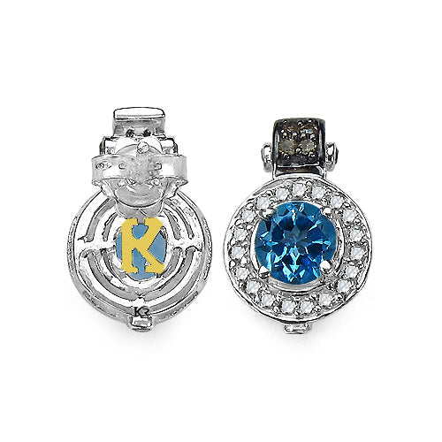 Pendientes de plata de ley con topacio azul suizo auténtico de 1,20 quilates y detalles de diamantes auténticos de 0,30 quilates en total
