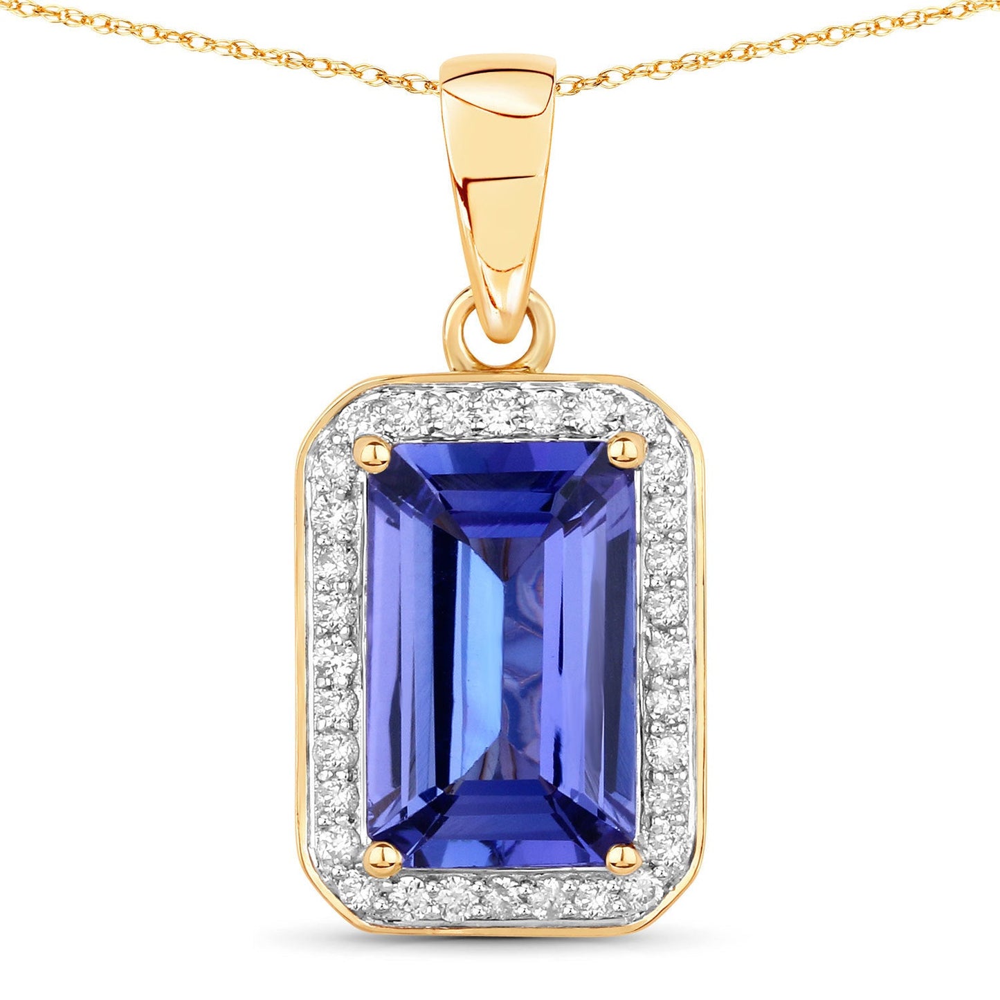 Colgante de oro amarillo de 14 quilates con tanzanita auténtica de 2,15 quilates y diamantes blancos