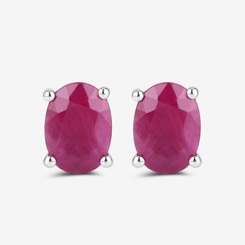 Aretes de oro blanco de 10K con rubí genuino de 1.70 quilates