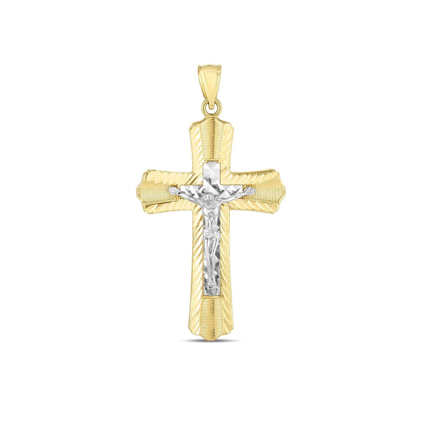 Colgante de cruz de oro de dos tonos de 14k con acabado pulido brillante y corte de diamante