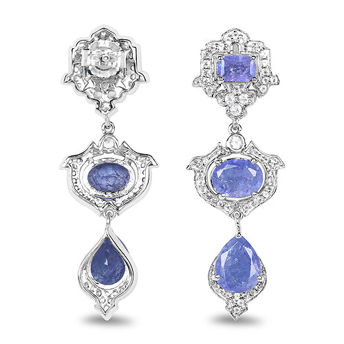 Aretes de plata de ley .925 con tanzanita genuina de 7.73 quilates y topacio blanco