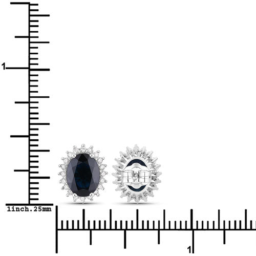 Aretes de oro blanco de 14 quilates con zafiros azules genuinos de 3.32 quilates y diamantes blancos