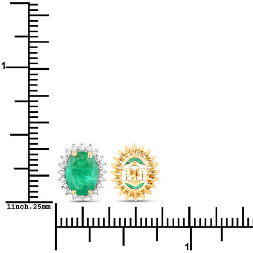 Pendientes de oro amarillo de 14 quilates con esmeralda zambiana auténtica de 2,66 quilates y diamantes blancos