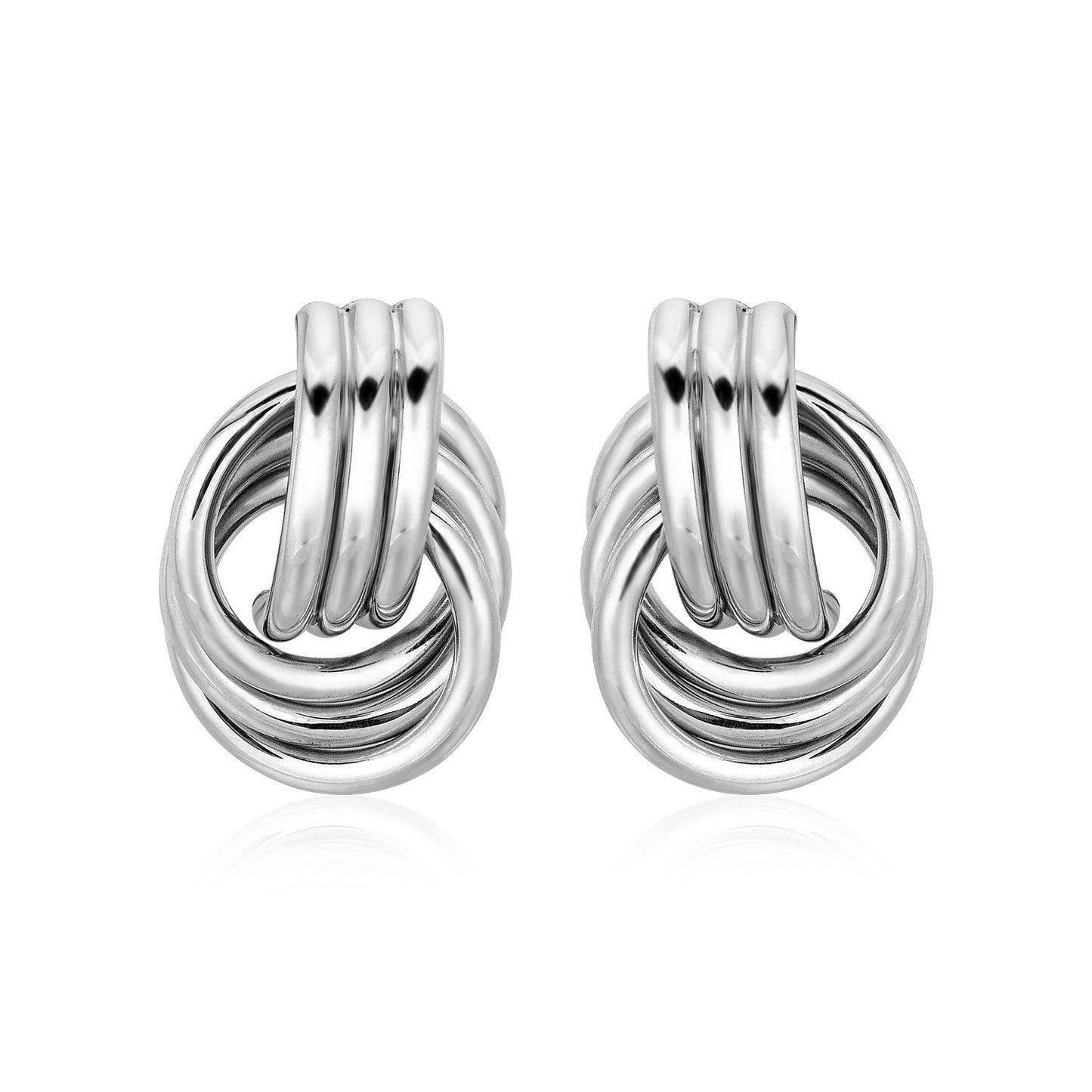 Pendientes de nudo de amor pulidos con aros entrelazados en plata de ley