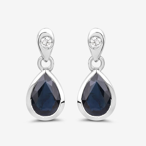 Pendientes de oro blanco de 10 quilates con zafiro azul auténtico de 1,65 quilates y diamantes blancos