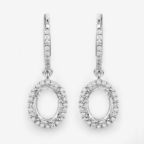 Pendientes de oro blanco de 14K con montura semicompleta de diamantes blancos genuinos de 0.32 quilates - para piedras preciosas ovaladas de 8x6 mm