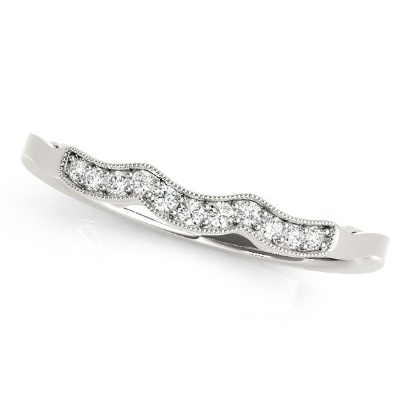 Anillo de boda con diamantes estilo onda milgrain de oro blanco de 14k (1/20 quilates en total)