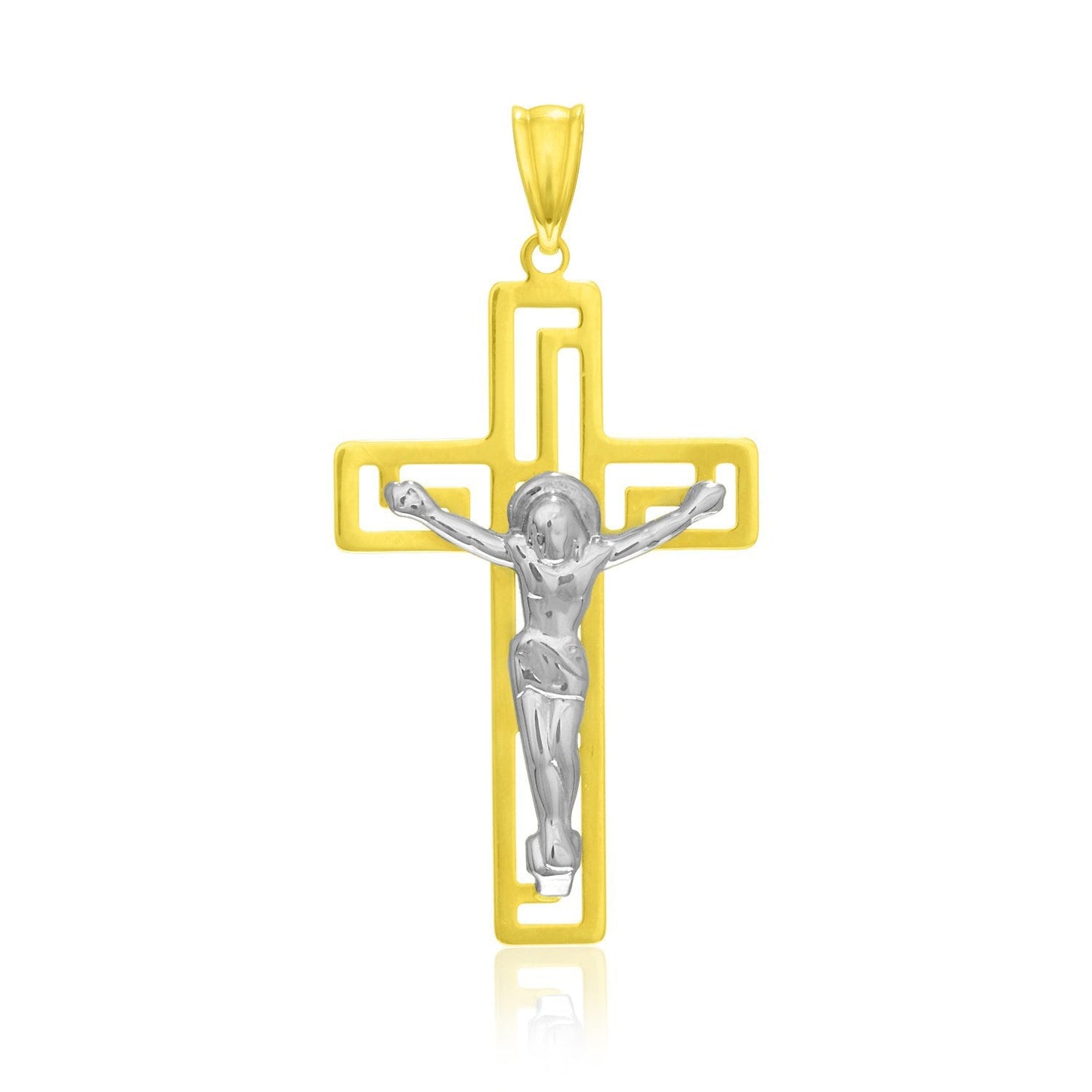 Colgante de cruz de oro bicolor de 14k con figura