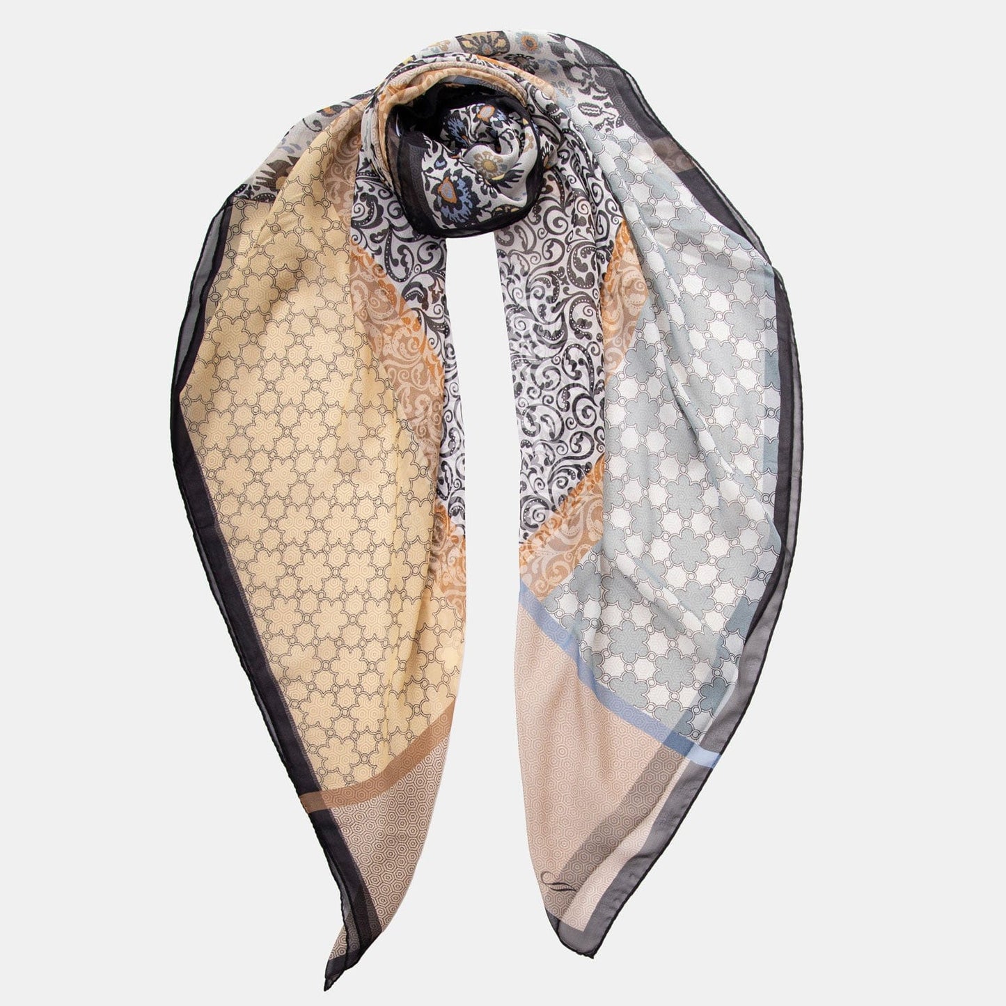 Dafne - Silk Scarf Shawl - Beige & Grey