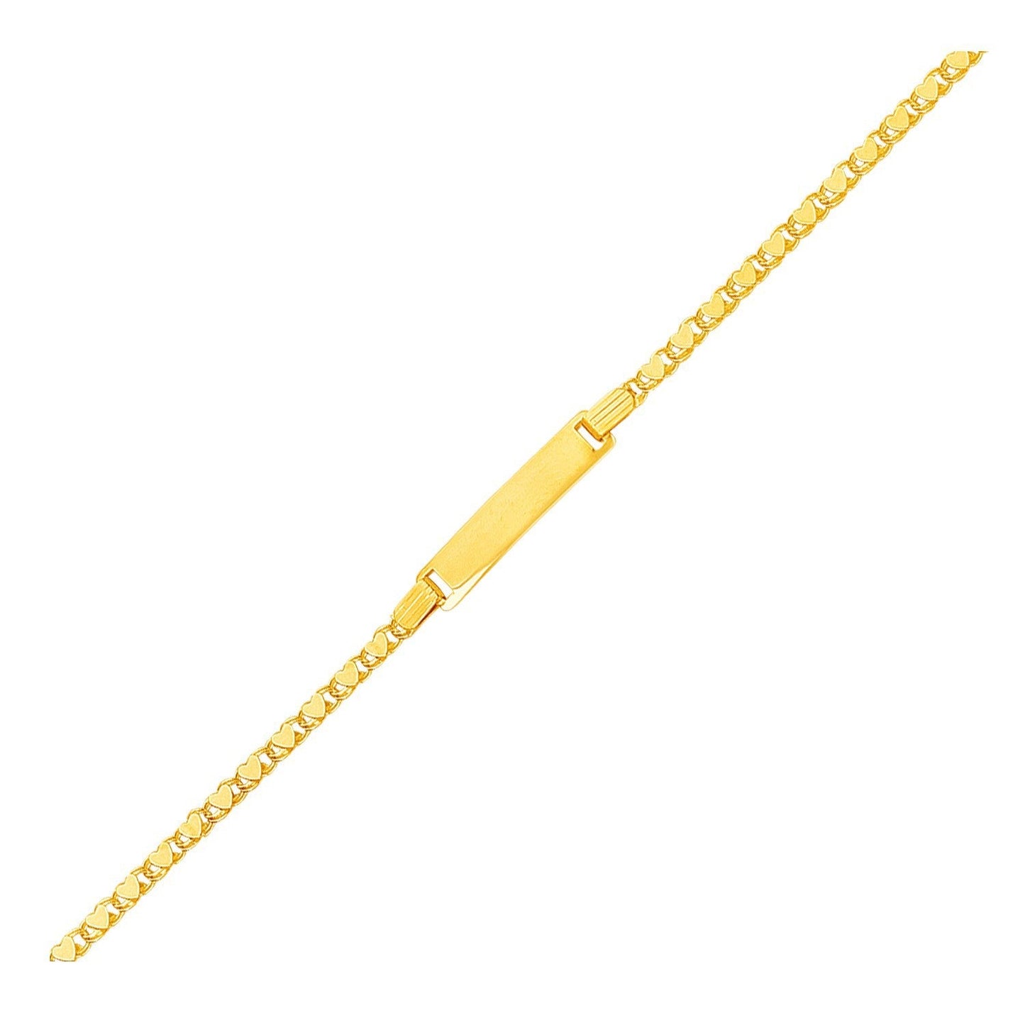 Pulsera de identificación con eslabones de corazón para niños en oro amarillo de 14 quilates