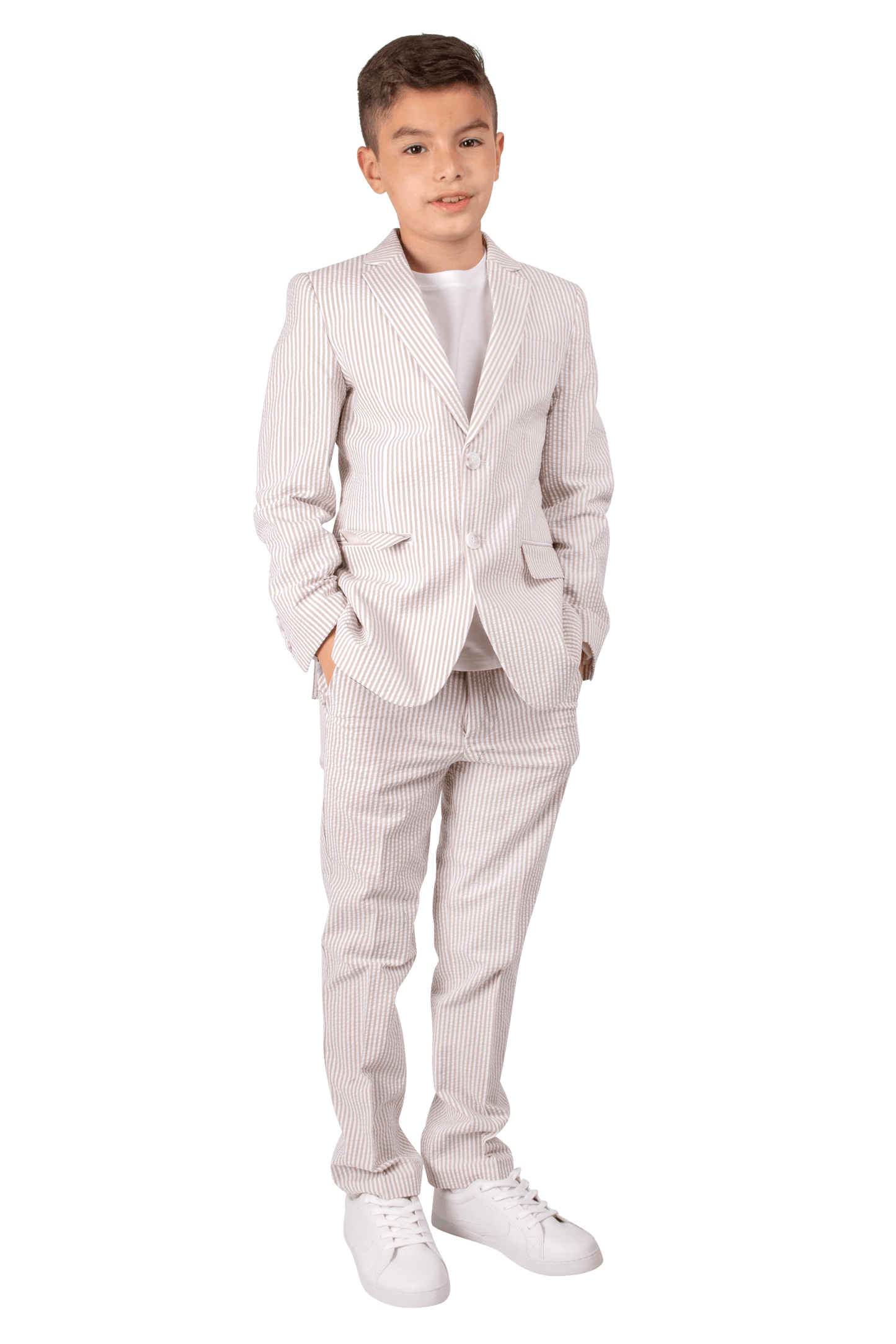 Ferrecci Boys Tan Seersucker 2-Piece Suit Set – Summer Kids Suit