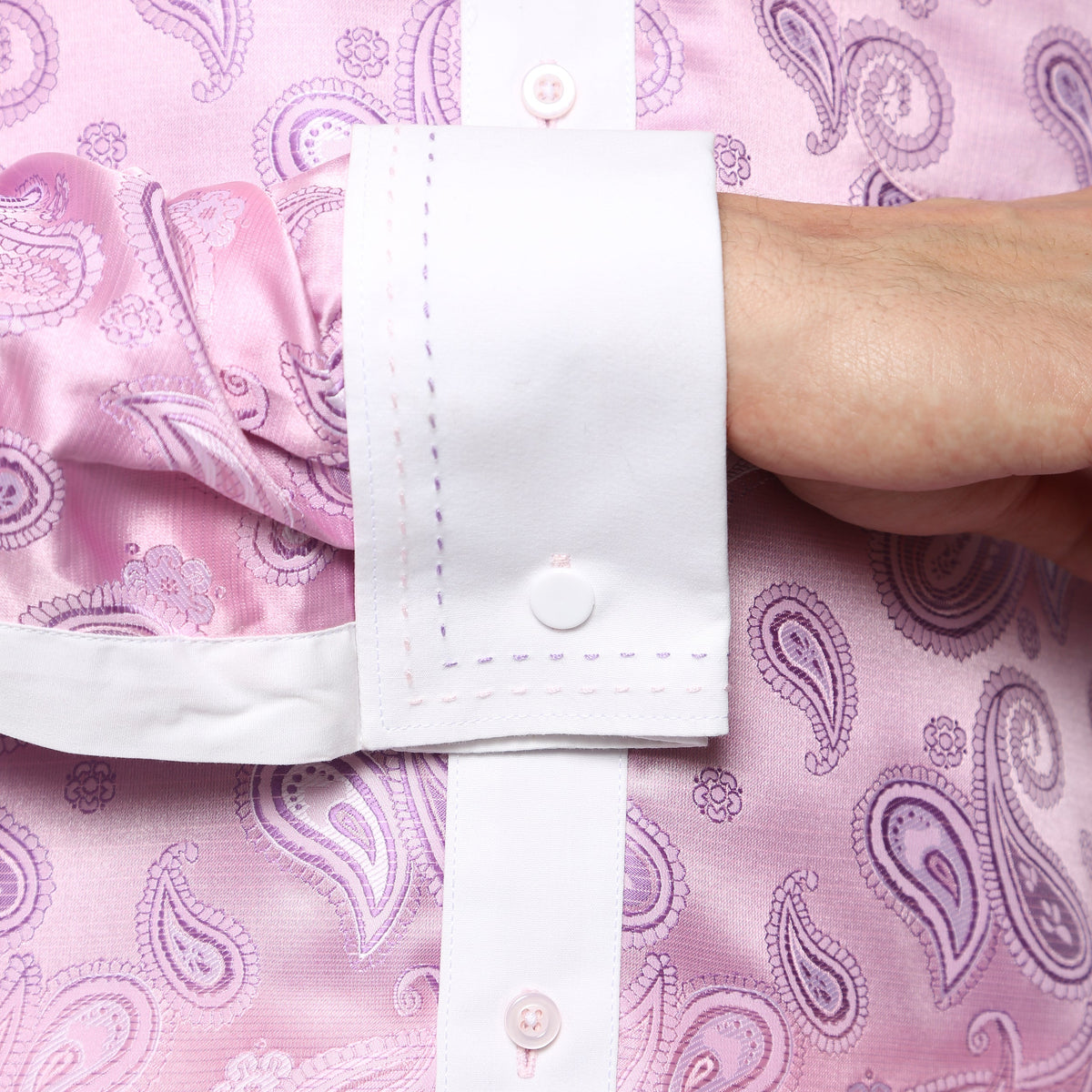 Men's Pink Paisley Satin Dress Shirt – High Collar, French Cuff | Ferrecci Hi-1030