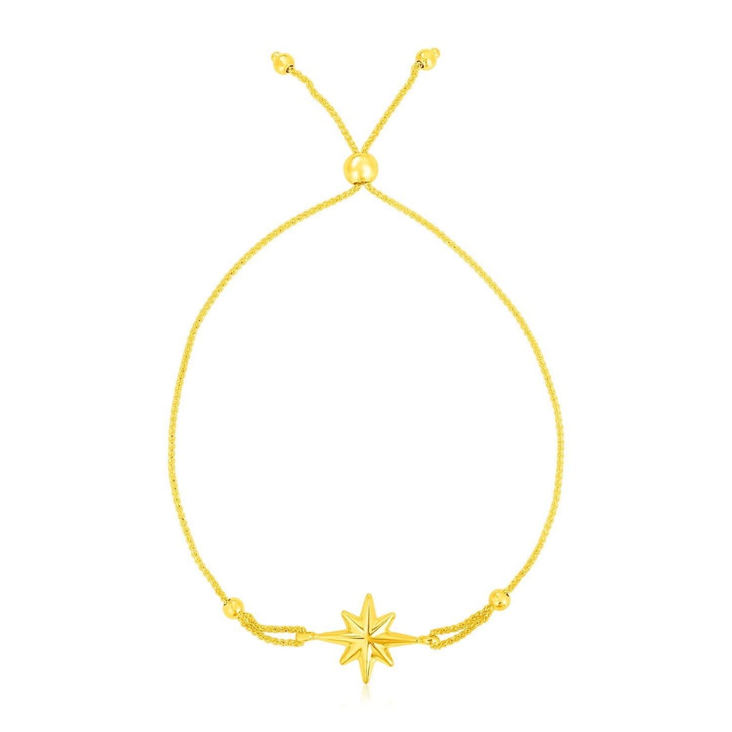 Pulsera ajustable de oro amarillo de 14k con estrella
