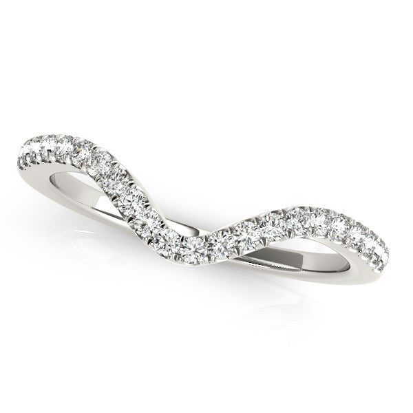 Anillo de boda con diamante redondo y diseño ondulado de oro blanco de 14k (1/6 quilate peso total)