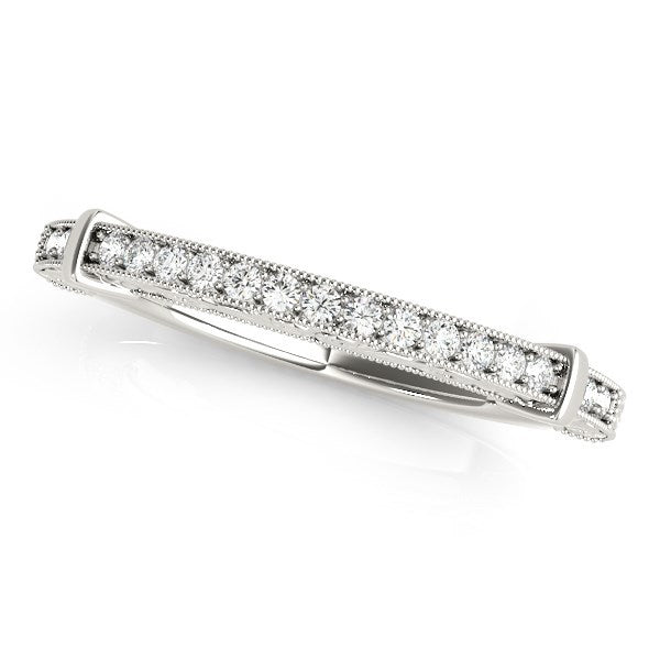 Anillo de boda moderno de oro blanco de 14k con borde de cuentas (1/8 cttw)