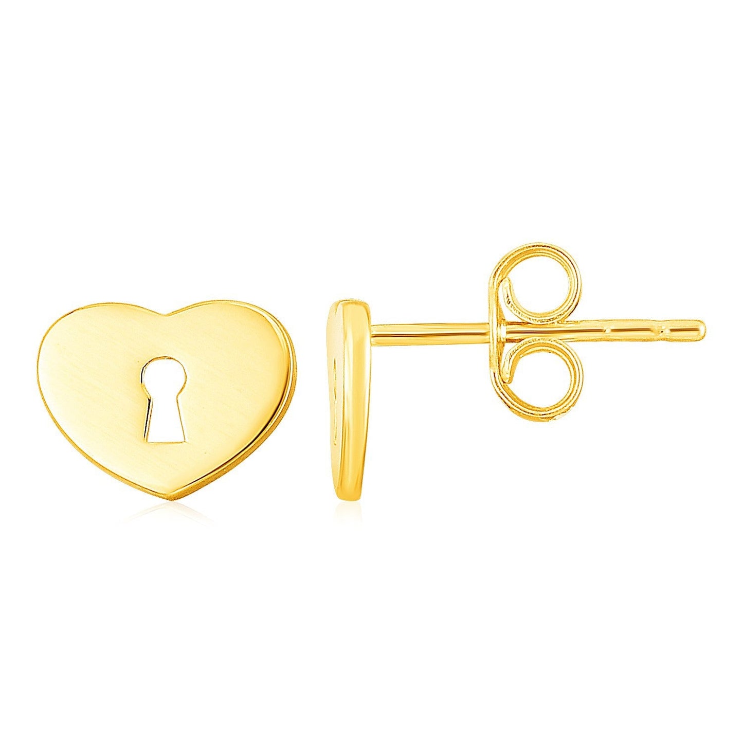 Pendientes de tuerca de corazón con candado de oro amarillo de 14k