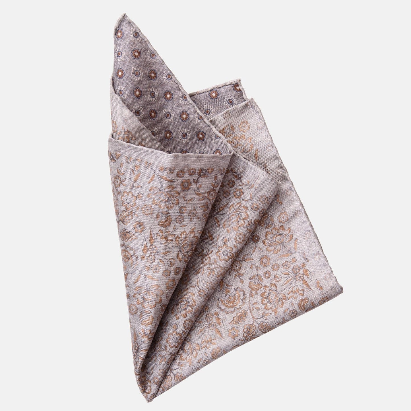 Pascal - Double Sided Silk Pocket Square - Grey & Bronze - My Men's Shop