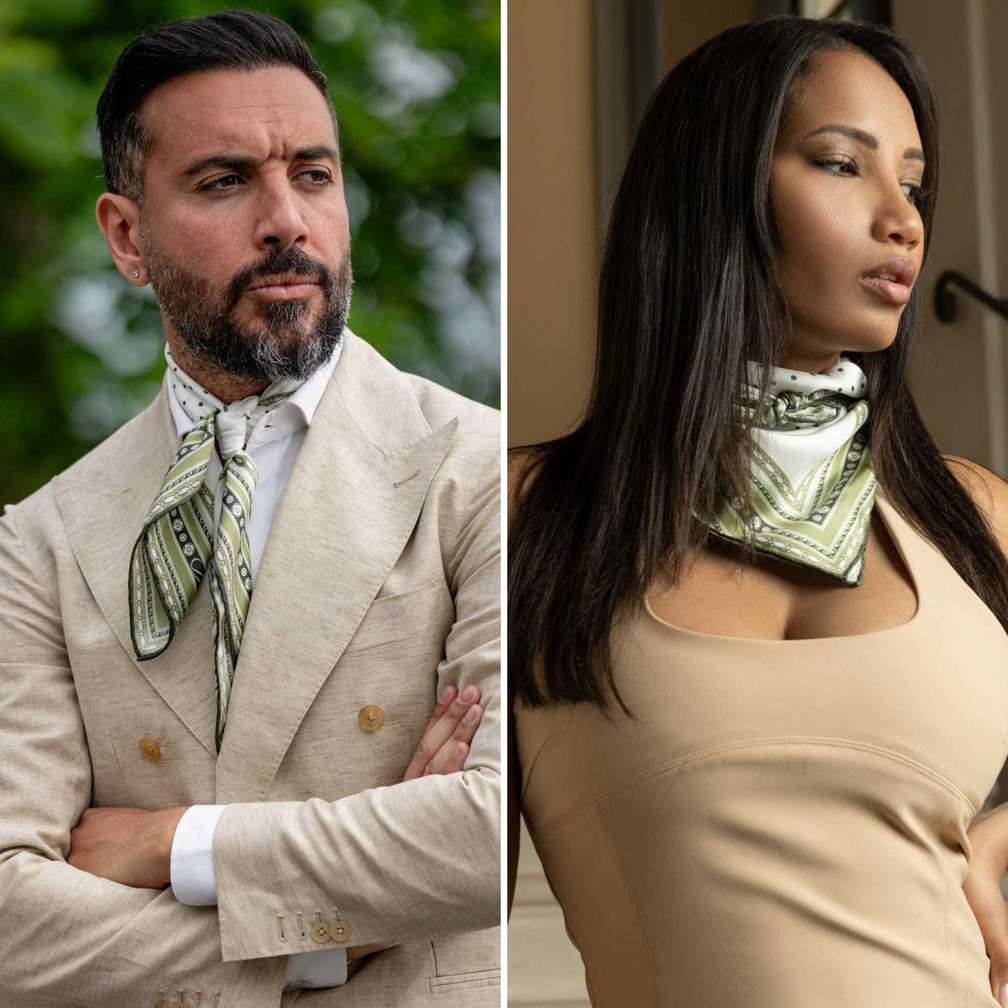 Verona - Silk Neckerchief - White & Sage - My Men's Shop