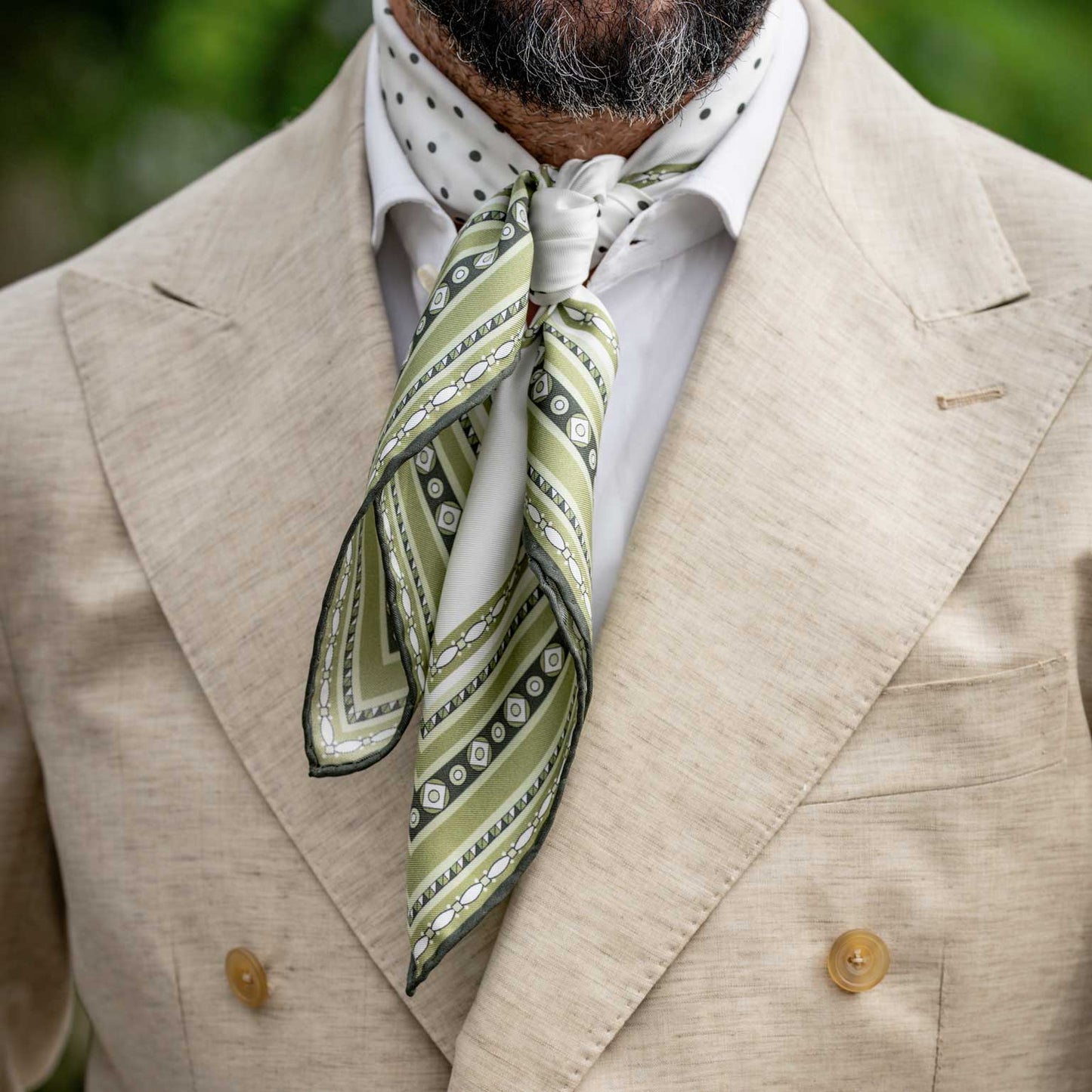 Verona - Silk Neckerchief - White & Sage - My Men's Shop