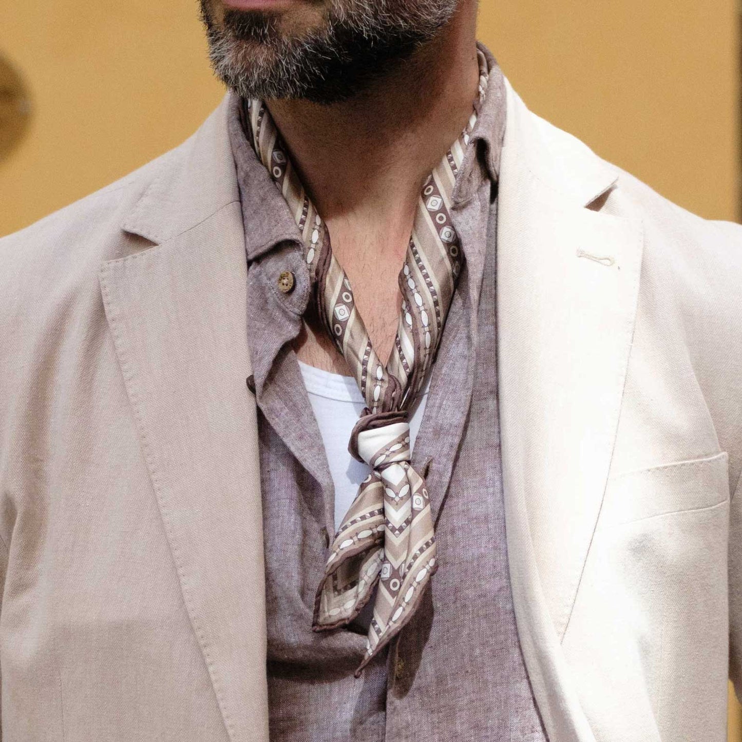 Verona - Silk Neckerchief - White & Sand - My Men's Shop
