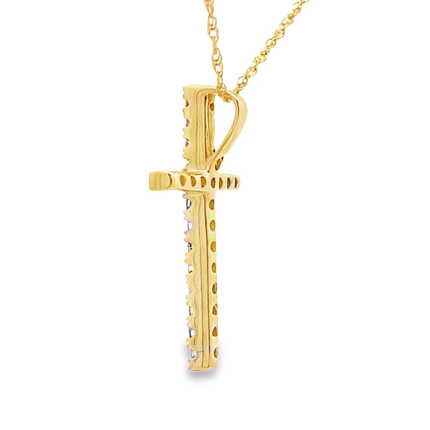Colgante cruz religiosa de oro amarillo de 14kt con diamante de 0,19 ct