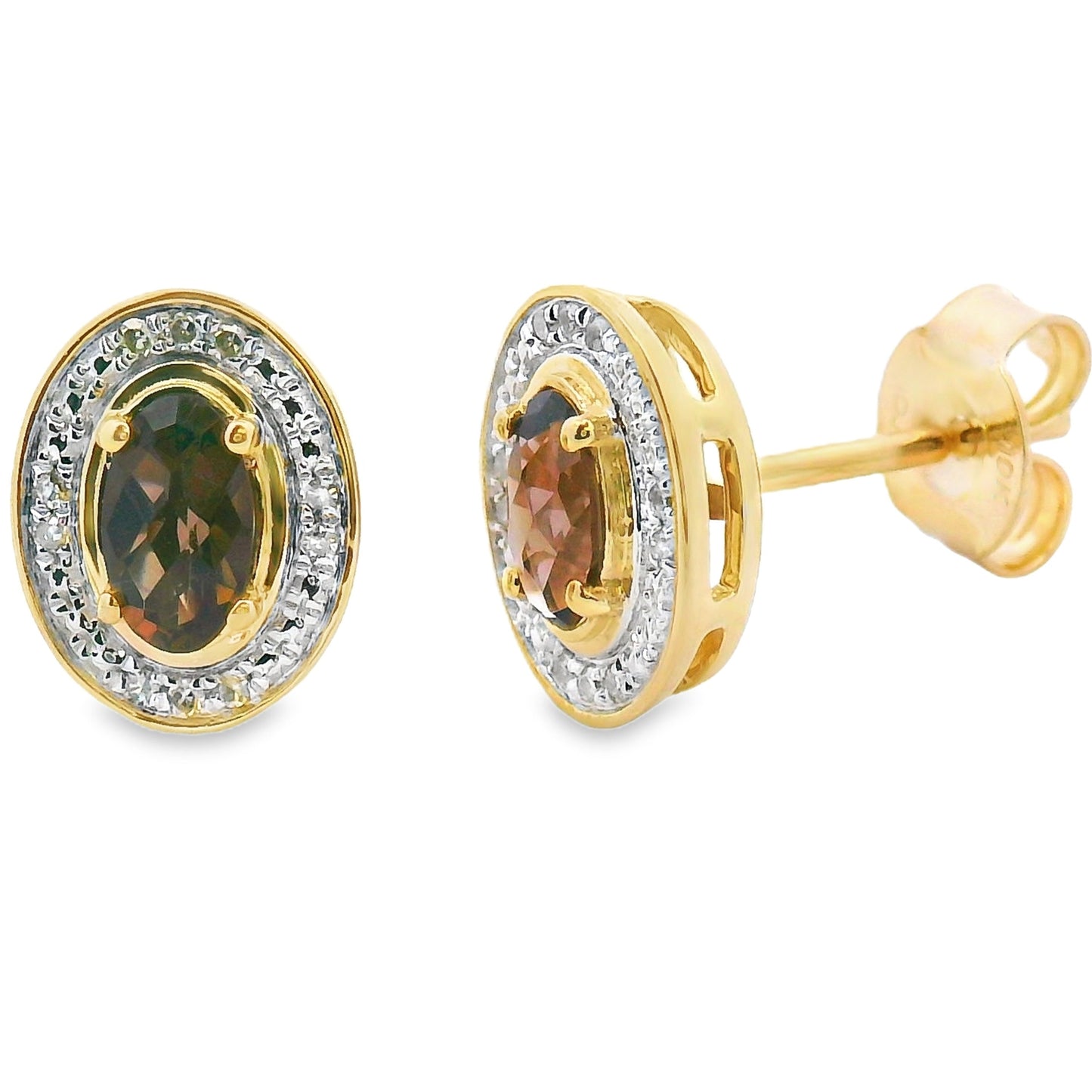 Pendientes de cuarzo y diamantes de .45 qt en oro amarillo de 10 kt