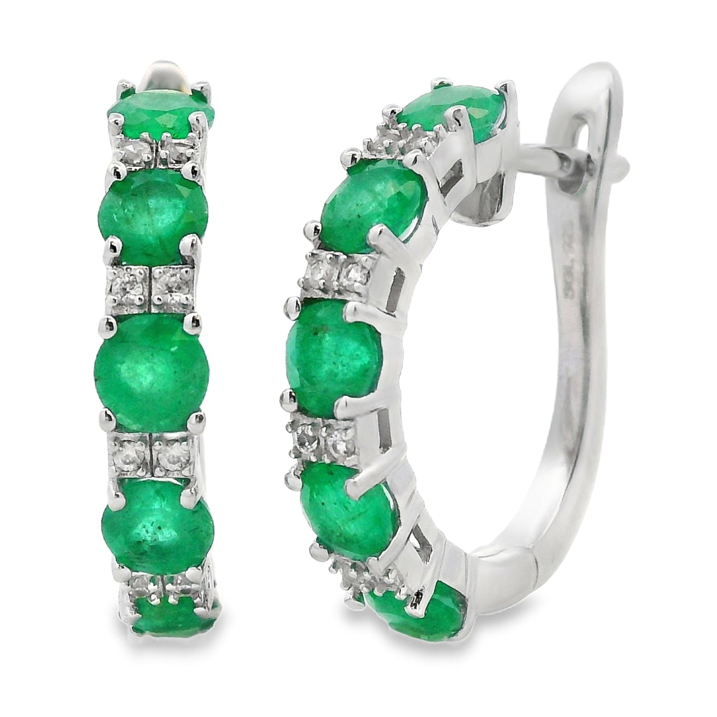 Pendientes de aro de circonita esmeralda de 2.92ct de plata de ley