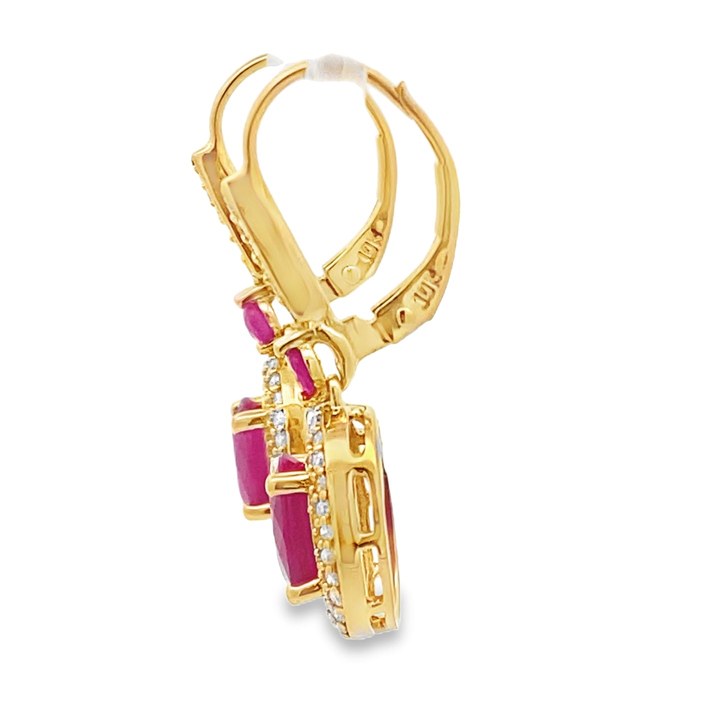 Pendientes colgantes de rubí y diamantes de 3,50 ct de oro amarillo de 10 kt